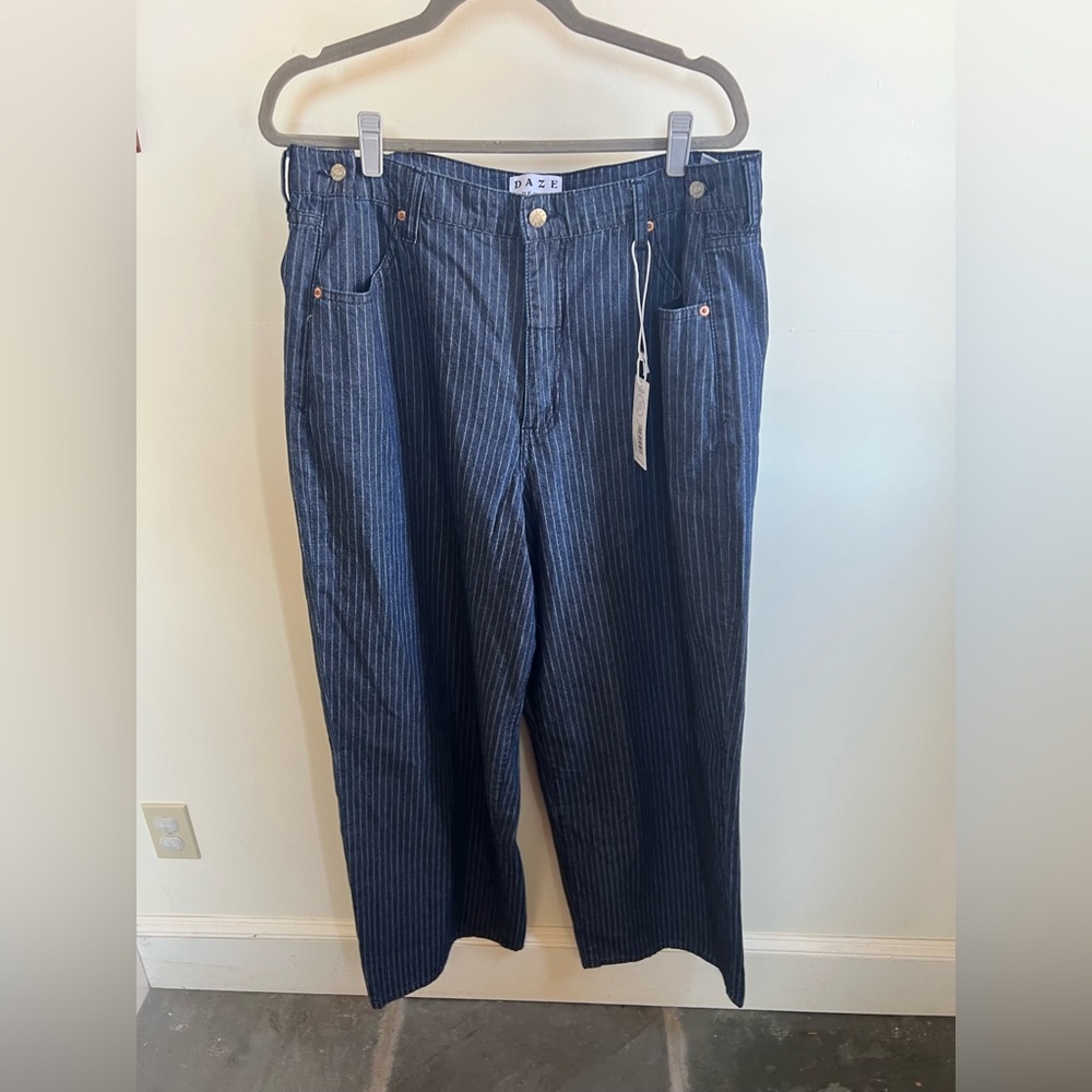 DAZE Denim Wide Leg Pinstriped Denim Pants